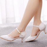 5 Cm Thin Heel Pointed Sandals In Low Heel Mary Jane Sandals White Lace Wedding Shoes Wedding Shoes HZ0115