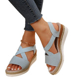 2025 Large-Size Women's Shoes Summer Hemp Rope Grass Tight With Thick Bottom Slope And Fish Mouth Sandals Beach Shoes HZ0115