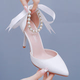 9 Cm Red Fine Heel Finger Beads Tied With Sandals Bride Wedding Dress Dress Long Dress Shoes Large Wedding Shoes HZ0115