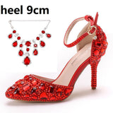 Large-Size Tuxedo Diamond Wedding Shoes 9 Fine Heel Pointed Sandals Luxury Water Drill Wedding Shoes P09BRBRW HZ0115