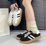 Spring And Autumn 2025 New Korean Version Of The Round Head Tie With Color Fashion Flat Bottom Students Casual Board Shoes HZ0115
