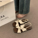 Vintage Casual Gentle Evening Wind Toe Sandals Women Summer 2025 New Soft Leather Cross With Flat Beach Shoes HZ0115