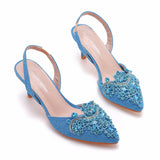 6 Cm Light-Mouthed Pointed Sandals Discolored Cloth Thin Heel Large Banquet Sandals Women 42 Yards 43 Yards High Heel Sandals HZ0115