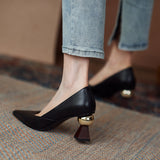 Coarse Heel Single Shoes Women 2025 New Spring Design Sense Niche Temperament And Shallow Tip Soft Leather High Heels HZ0115