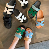 2025 Summer New Thick Bottom Cool Slippers Large-Size Magic Sticker Outside Wearing Casual Women's Shoes HZ0115