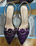 6 Cm Light-Mouthed Pointed Sandals Discolored Cloth Thin Heel Large Banquet Sandals Women 42 Yards 43 Yards High Heel Sandals HZ0115