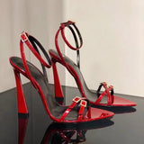 High-Heeled Sandals Women 2025 New Summer Toe Water Drill With Buckle High Heels Fine Heel Patent Leather Sexy Women's Shoes HZ0115