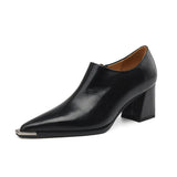 French Temperament With Comfortable Side Zipper Is Not Tired British Style Retro Leather Shoes Tips Deep Mouth Coarse Single Shoes HZ0115