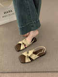 Vintage Casual Gentle Evening Wind Toe Sandals Women Summer 2025 New Soft Leather Cross With Flat Beach Shoes HZ0115