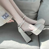 Ultra-High Heel Barbie Shoes Children 2025 New Spring And Autumn Beige Baotou Mary Cherish Coarse Sandals Wedding Shoes HZ0115
