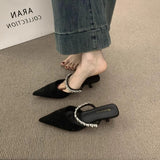 French High-End Water Drill With A Front Half Slippers Women Wear 2025 New Pointed High And Muller Shoes HZ0115