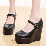 White High-Slope Single-Shoe Round Cheongsam Shoes Shallow Walking Shoes Waterproof Table Thick-Soled Size 43 Magic Sticker Women's Shoes HZ0115