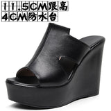 Cowskin Hollow Waterproof Table Thick Bottom One-Word Drag High Slope And Fitting Room Slippers Soft Bottom Loose Cake 4243 Women Cold Slippers HZ0115