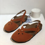 Large-Size Retro Simple Hollowed-In-Head Sandals Women's One-Character Buckle With Flat Velvet Back Empty Single Shoes Wish HZ0115