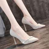 High-Heeled Women's Fine Heel 2025 New Spring Pointed Shallow Water Drill Professional Temperament Fairy Style Etiquette Single Shoe HZ0115