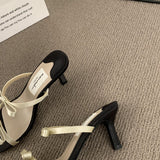 French Fairy Wind Bow Black High Heels Women Cut Men And Cool Slippers Dew Word With Beautiful Sandals HZ0115
