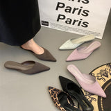French Tip Fine Low-Heeling Bao-Head Half-Tug Woman Spring 2025 New Niche Design Shallow Foot Pedal Slippers HZ0115