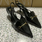 ZA Home 2025 New Women's Shoes Low Heel Temperament High Heels High-Heeled Shoes Black Shallow Back Triptling Muller Single Shoes HZ0115