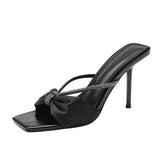 Purple Satin Water Drill With Sandals Woman 2025 Summer New Bow Toe Wearing High-Heeled Cold Slippers HZ0115