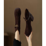 Close Your Eyes Into The Thick Bottom And Splicing Short Fashion Boots Women Autumn And Winter After The Zipper Frosting High And Short Boots HZ0115