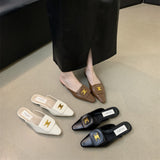 Naipa 2025 Spring And Summer New Metal Buckle Tip Tip Flat-Bottomed Slippers Flat And Half Dragged Outside Wearing Women Cool Drag Comfortable HZ0115