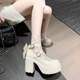 High-Heeled Mary Jane Shoes Women's New JK Small Leather Shoes In The Spring Of 2025 With Round Head Coarse Heel Shoes HZ0115