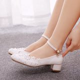 Large-Size 3 Cm Square-To-Head Single-Shoe With Single Shoe Spring And Autumn Lace Bridal Shoes For Pregnant Women's Wedding Shoes HZ0115