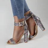 22 New Wedding Shoes Dinner Summer Toe Lichen Sexy Hollow Thick High Heel Sandals Foot Buckle Band HZ0115