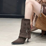 Sharp-Eyed Trouser Boots Woman But Knee 2025 Autumn And Winter New Belt Buckle Boots Fine And Fashion Thin Boots HZ0115