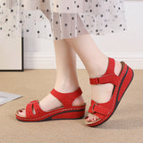 Large-Size Shoes 2025 New Casual Round Head Magic Sticker Heel Sandals In Women's Slopes HZ0115