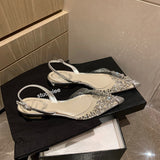 2025 Spring And Summer New Transparent Water Drill Tips Low Heeled Sandals Female Fairy Wind Niche Baotied Drill Flat Shoes HZ0115