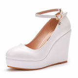 Thick Bottom Heel Single Shoe With White Round Head Waterproof Table Slope Heel Wedding Shoes Pine Cake HZ0115