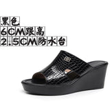 Real Leather Slope And Slippers Women Wearing Fashion Pine Cake Thick Bottom Fitting Room A Word Drag Anti-Slip High And Cow Skin Cold Drag HZ0115