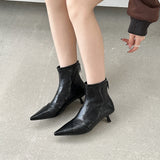 Soft Leather Black High And Short Boots Women Thin And Pointed 2025 Commuting French Thin Skin Boots HZ0115