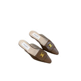 Naipa 2025 Spring And Summer New Metal Buckle Tip Tip Flat-Bottomed Slippers Flat And Half Dragged Outside Wearing Women Cool Drag Comfortable HZ0115