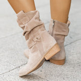 Autumn And Winter Ladies Large-Size Short-Slee Way Round Head Metal Buckle Side Zipper Low Side And Fashion Boots HZ0115