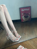 French Tie High Heels Women 2025 Summer New White Water Drill With Summer Fine Heel Roman Sandals HZ0115