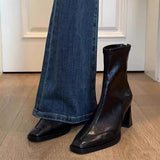 High-Heeling Short-Skin Women 2025 Autumn And Winter New Black French Coarse And Elastic Thin Boots Martin Boots HZ0115