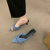 2025 Spring Tip-Tip Toe Cowboy Blue Wearing Slippers Fairy Wind And High With A Word Drag Bow Cool Drag HZ0115
