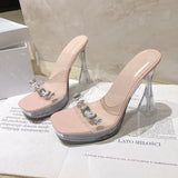 12Cm High Heels Thick Heel Cool Drag Women Fashion Transparent Crystal And Waterproof Night Pole Dance Show Shoes Sandals HZ0115