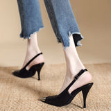 Black High-Heeled Women's Design Sense Niche Spring 2025 New Temperament Square Head Fine Heel Single Shoes Sandals HZ0115