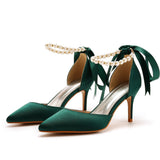 7 Cm Fine Heel Large-Size Sandals Banquet Women's Shoes Ribbon Beads High Heel Sandals And Ribbon Dress Dress HZ0115