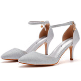 7 Cm Large-Size Sandals Fine-Heeled Sandals Gold-Slilight Pointed Sandals Women's Stage Banquet Women's Shoes HZ0115