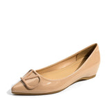 Small Sharp Head Soft Soles In The Increase Single Shoes Spring And Autumn Leather Bare Light Flat Commuting V Buckle Temperament Women's Shoes HZ0115
