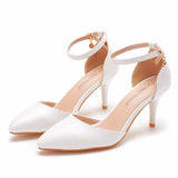 7 Cm Large-Size Sandals Fine-Heeled Pointed Sandals White Pointed Shoes Women's High Heels Wedding Shoes HZ0115