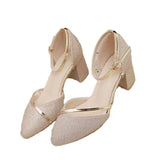 2025 Spring New One-Word Buckle Head Sandals Women's Korean Version Of Thick Heel High Heels Tips Hollow Daily Women's Sandals HZ0115