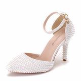9 Cm White Pearl Tip-Pointed High-Heeled Sandals Fine Heel Size High Heeled Sandals Female Wedding Shoes Banquet HZ0115