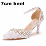 Large-Size High-Heeled Sandals With Beaded Bracelets With Water Drill Sandals White Real Wedding Shoes HZ0115