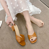 Large-Size Small Square And Slippers Women 2025 Summer New Korean Version Of The Word Slippers Women's Literature And Art Simple External Wear Temperament HZ0115