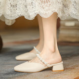 Pearl Bag Head Cool Slippers Women Fashion Wear 2025 Summer New Rough And Fairy Wind With French Half Slippers HZ0115